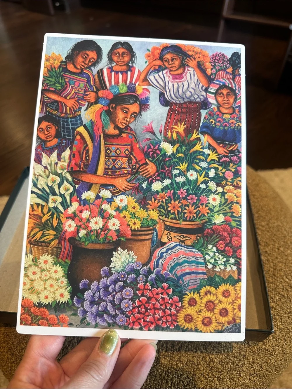 Floral Market Art Puzzle - Colorful Folk Scene